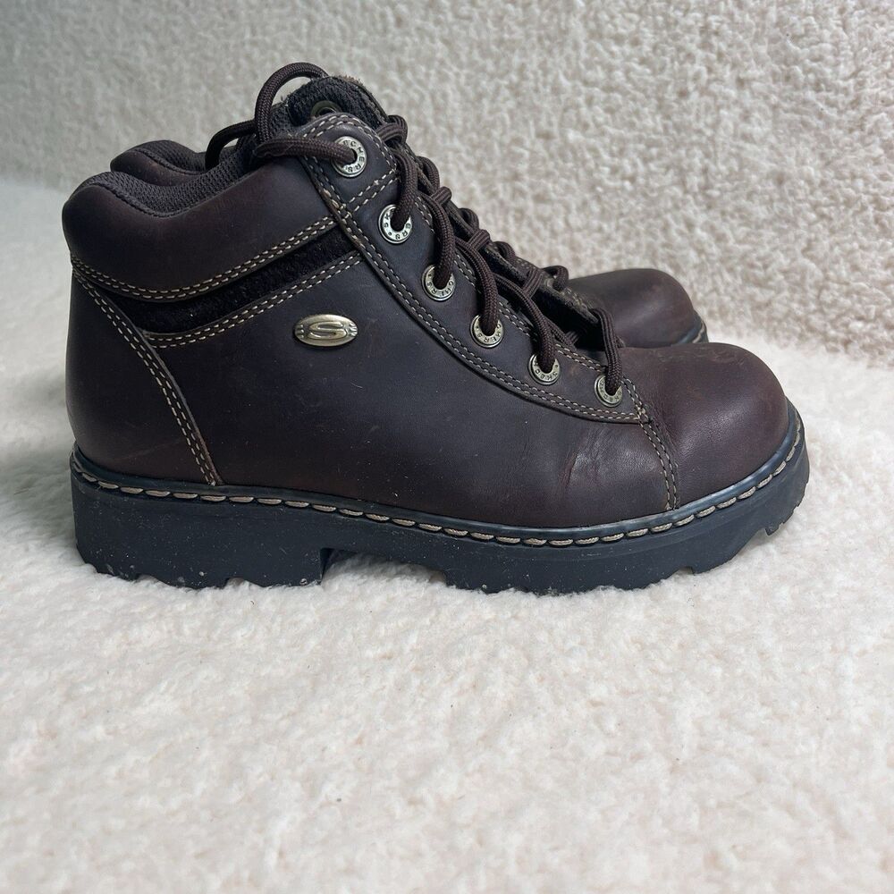 Skechers Jammers Vtg 90s Y2K Womens 7 Brown Leather Chunky Platform Chocolate